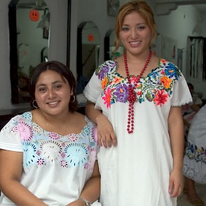 Two Mayan beauty school attendees. <a href=></a>